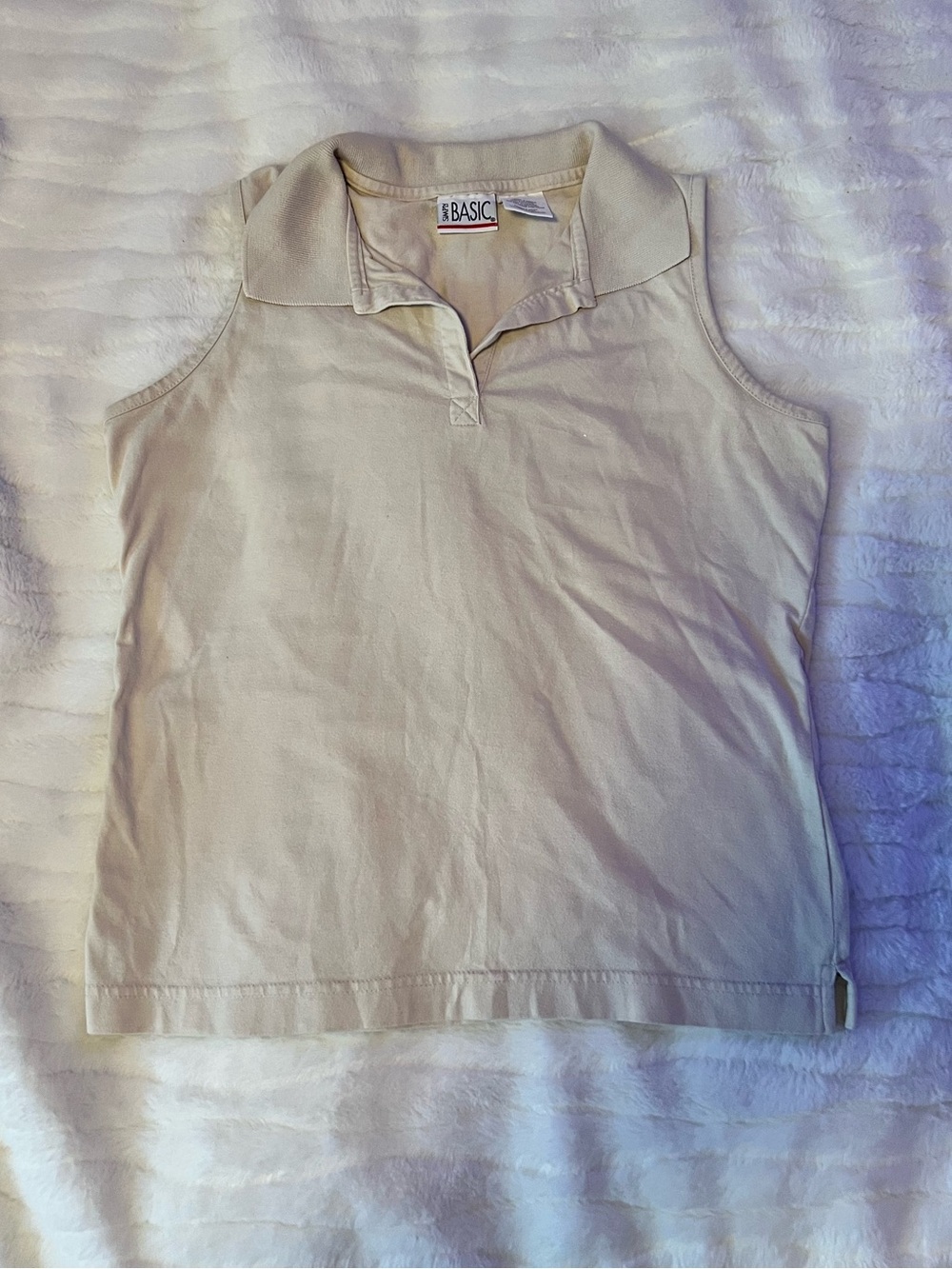 Simply Basic Vintage Women's Sleeveless Polo Tank Top - Light Beige - Small